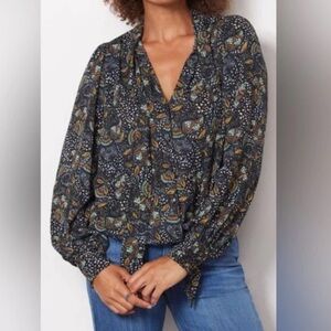 Evereve floral long sleeved top | Evereve navy paisley blouse | brown turquoise